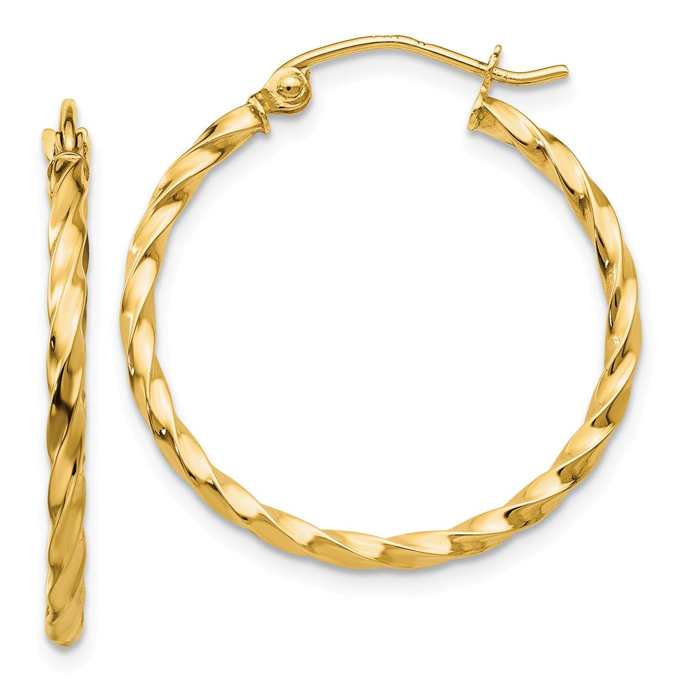 2mm, Twisted 14k Yellow Gold Round Hoop Earrings, 25mm (1 Inch), Item E9704 by The Black Bow Jewelry Co.