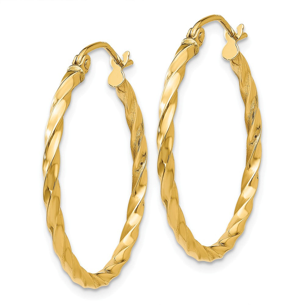 Alternate view of the 2mm, Twisted 14k Yellow Gold Round Hoop Earrings, 25mm (1 Inch) by The Black Bow Jewelry Co.