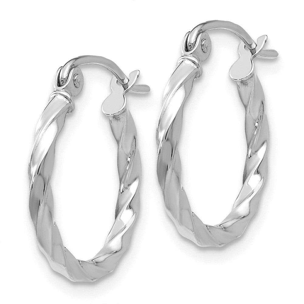 Alternate view of the 2mm, Twisted 14k White Gold Round Hoop Earrings, 15mm (9/16 Inch) by The Black Bow Jewelry Co.