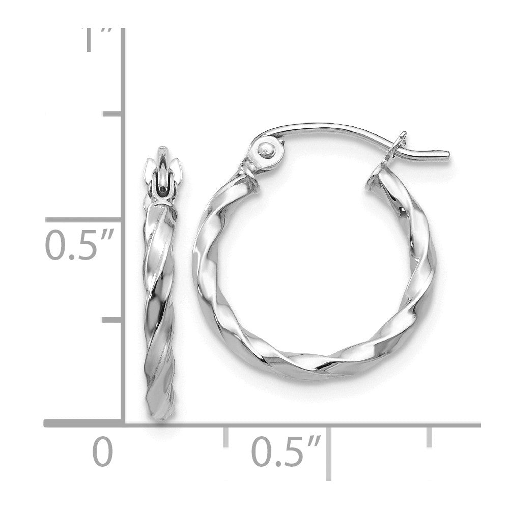 Alternate view of the 2mm, Twisted 14k White Gold Round Hoop Earrings, 15mm (9/16 Inch) by The Black Bow Jewelry Co.