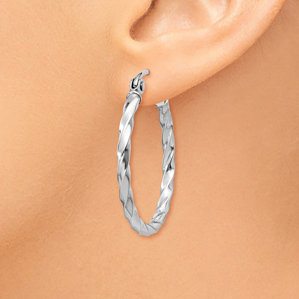 Alternate view of the 2mm, Twisted 14k White Gold Round Hoop Earrings, 20mm (3/4 Inch) by The Black Bow Jewelry Co.
