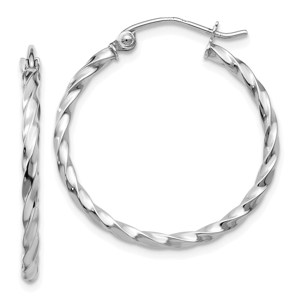 2mm, Twisted 14k White Gold Round Hoop Earrings, 25mm (1 Inch), Item E9707 by The Black Bow Jewelry Co.