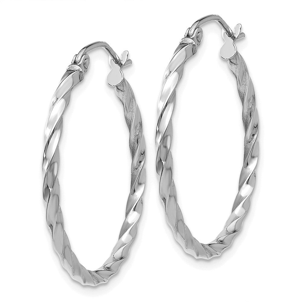 Alternate view of the 2mm, Twisted 14k White Gold Round Hoop Earrings, 25mm (1 Inch) by The Black Bow Jewelry Co.