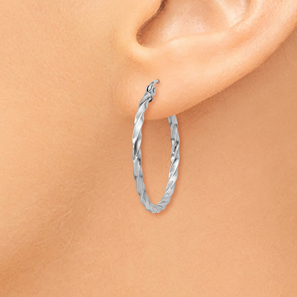 Alternate view of the 2mm, Twisted 14k White Gold Round Hoop Earrings, 25mm (1 Inch) by The Black Bow Jewelry Co.