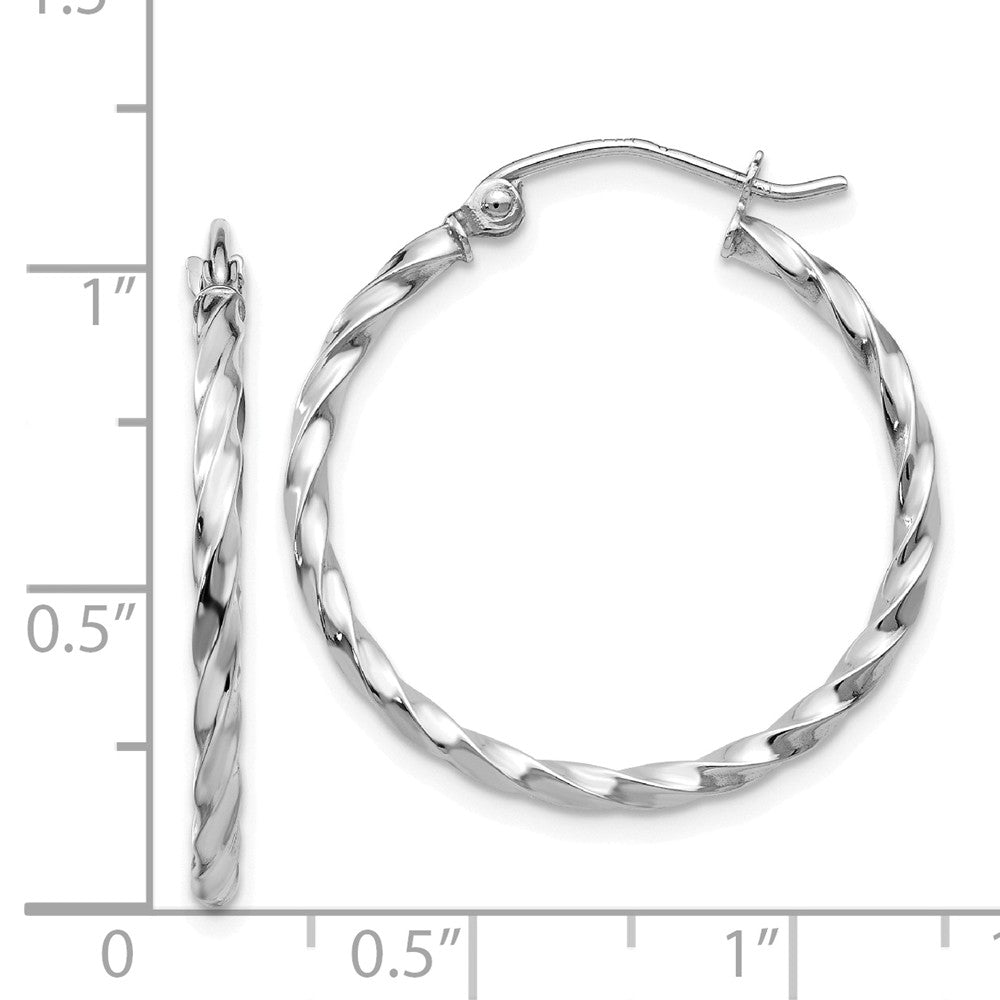 Alternate view of the 2mm, Twisted 14k White Gold Round Hoop Earrings, 25mm (1 Inch) by The Black Bow Jewelry Co.