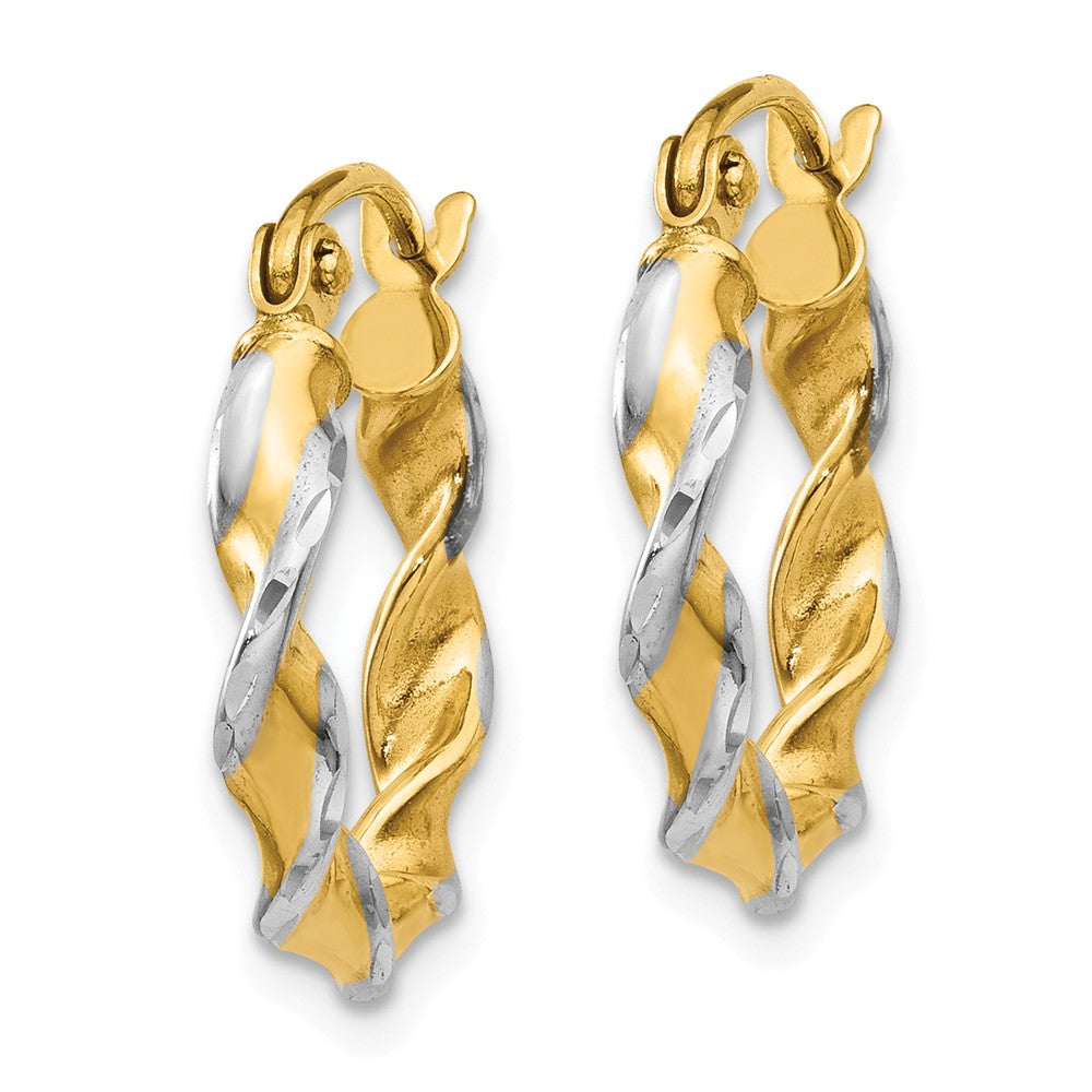 Alternate view of the 2.75mm, Two-tone Twisted Hoops in 14k Yellow Gold and Rhodium, 15mm by The Black Bow Jewelry Co.