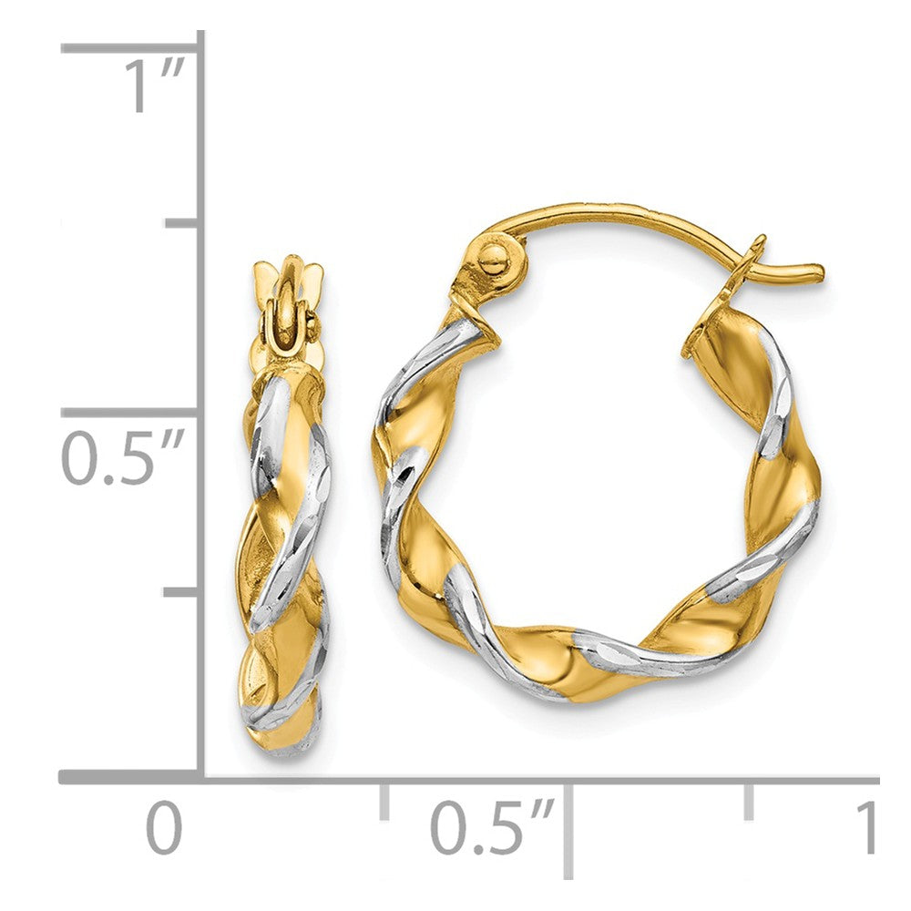 Alternate view of the 2.75mm, Two-tone Twisted Hoops in 14k Yellow Gold and Rhodium, 15mm by The Black Bow Jewelry Co.