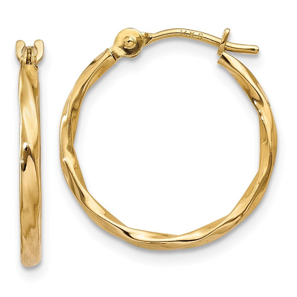 1.5mm, 14k Yellow Gold Twisted Round Hoop Earrings, 15mm (9/16 Inch), Item E9710 by The Black Bow Jewelry Co.