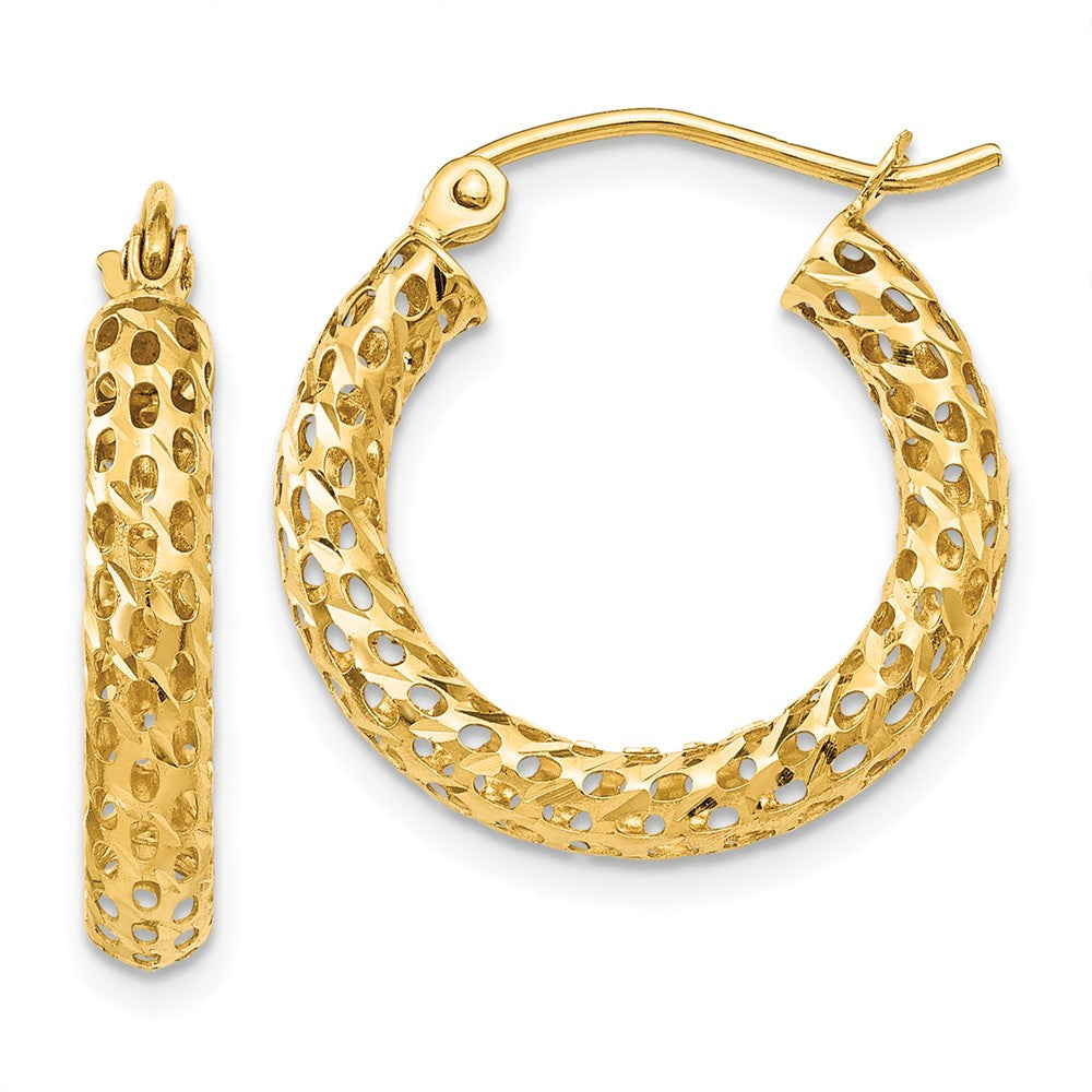 3mm, Round Mesh Hoop Earrings in 14k Yellow Gold, 20mm (3/4 Inch), Item E9712 by The Black Bow Jewelry Co.