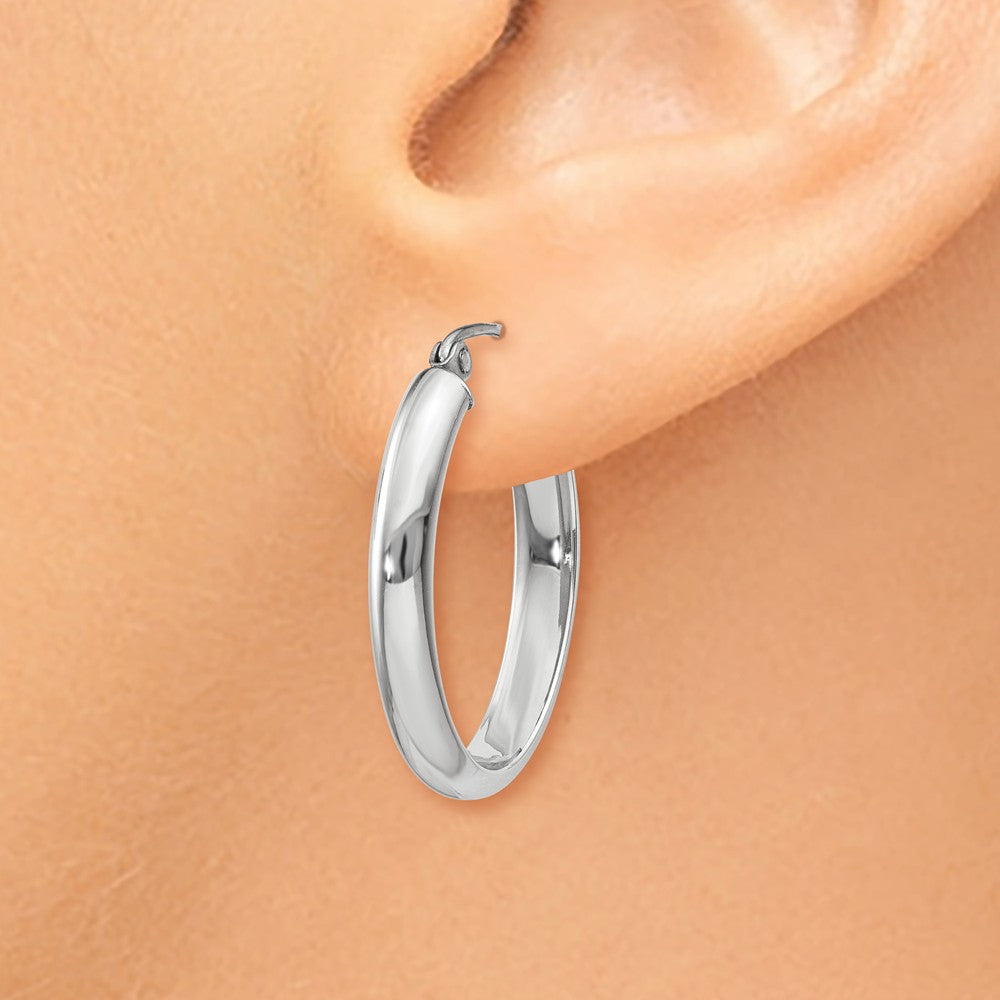 Alternate view of the 3.75mm, 14k White Gold Classic Oval Hoop Earrings, 22mm (7/8 Inch) by The Black Bow Jewelry Co.