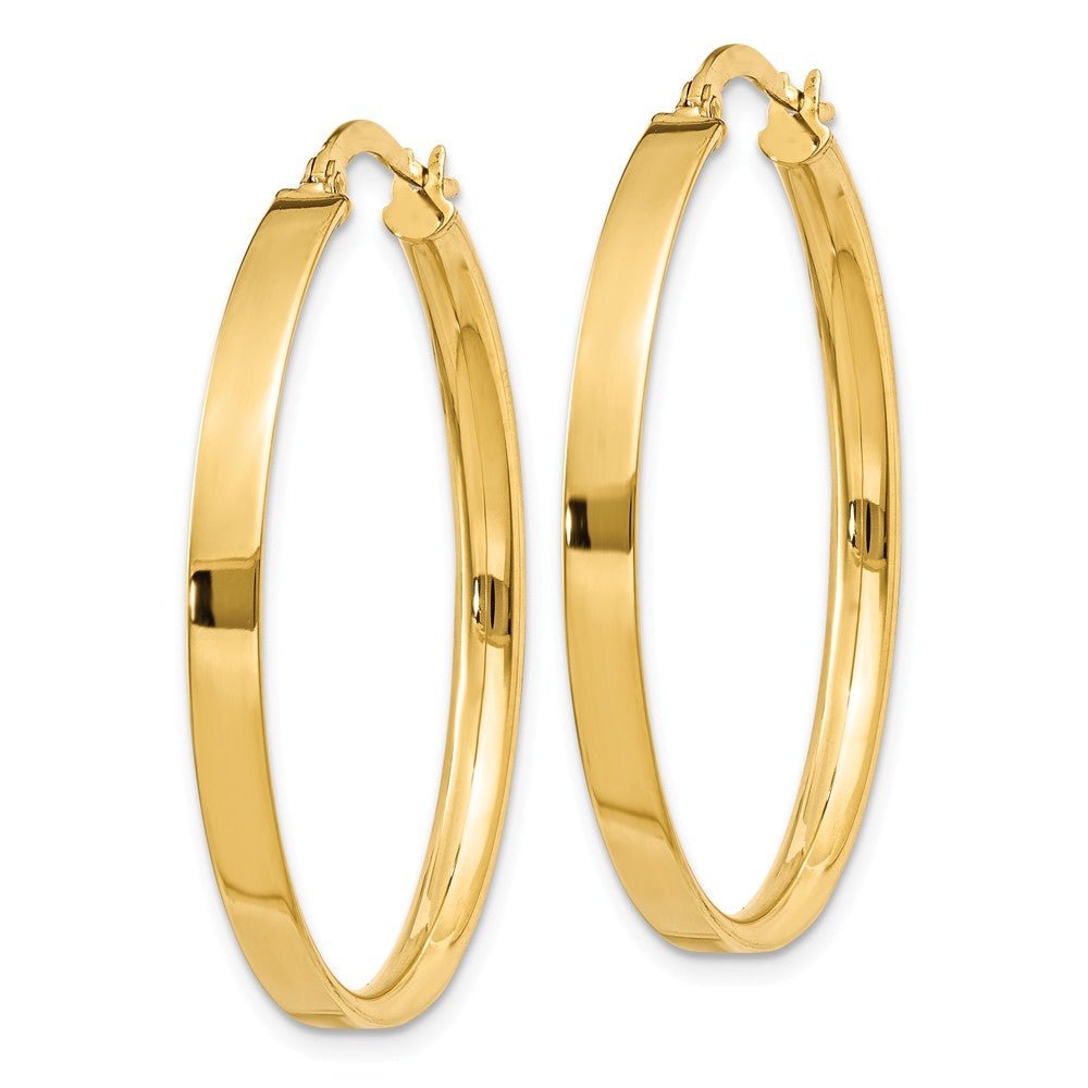 Alternate view of the 3mm, 14k Yellow Gold Polished Round Hoop Earrings, 35mm (1 3/8 Inch) by The Black Bow Jewelry Co.