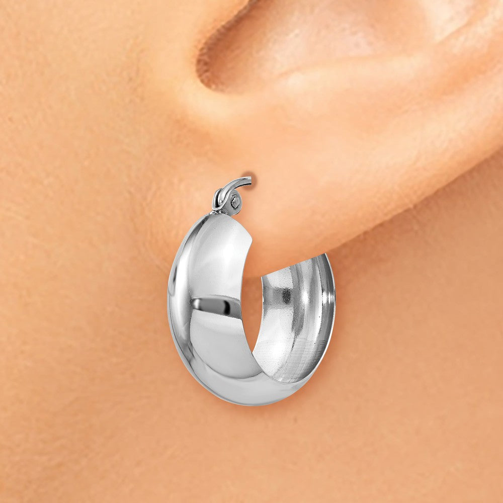 Alternate view of the 7mm, 14k White Gold Half Round Hoop Earrings, 18mm (11/16 Inch) by The Black Bow Jewelry Co.