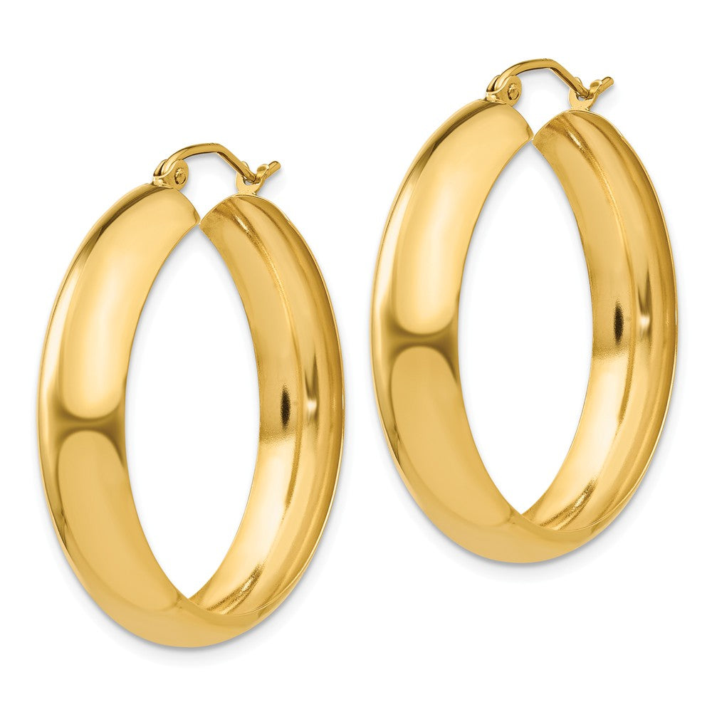 Alternate view of the 7mm, 14k Yellow Gold Half Round Hoop Earrings, 30mm (1 1/8 Inch) by The Black Bow Jewelry Co.