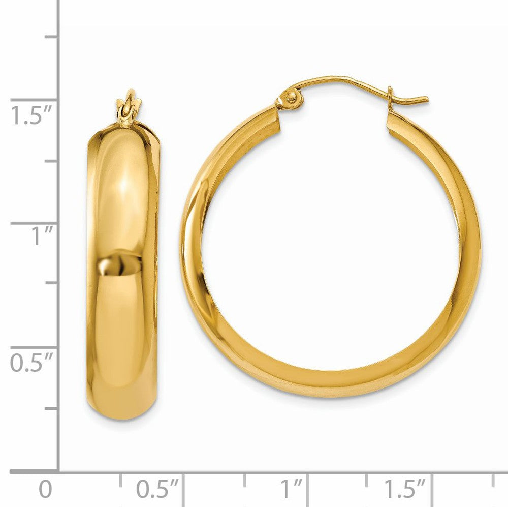 Alternate view of the 7mm, 14k Yellow Gold Half Round Hoop Earrings, 30mm (1 1/8 Inch) by The Black Bow Jewelry Co.