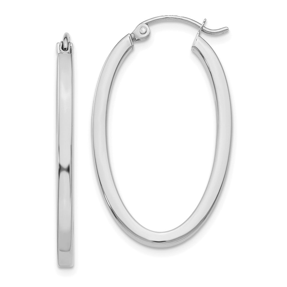 2mm, 14k White Gold Square Tube Oval Hoop Earrings, 30mm (1 1/8 Inch), Item E9731 by The Black Bow Jewelry Co.