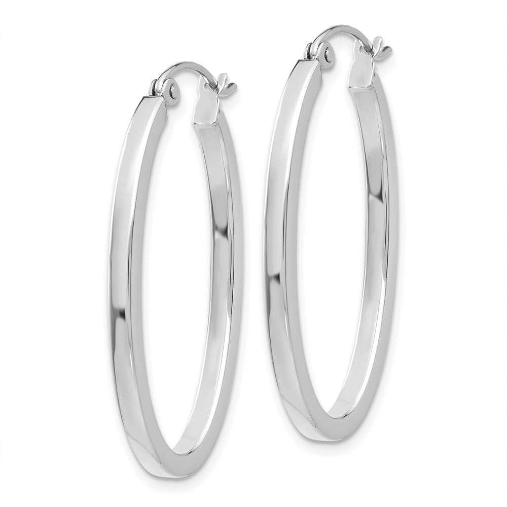 Alternate view of the 2mm, 14k White Gold Square Tube Oval Hoop Earrings, 30mm (1 1/8 Inch) by The Black Bow Jewelry Co.