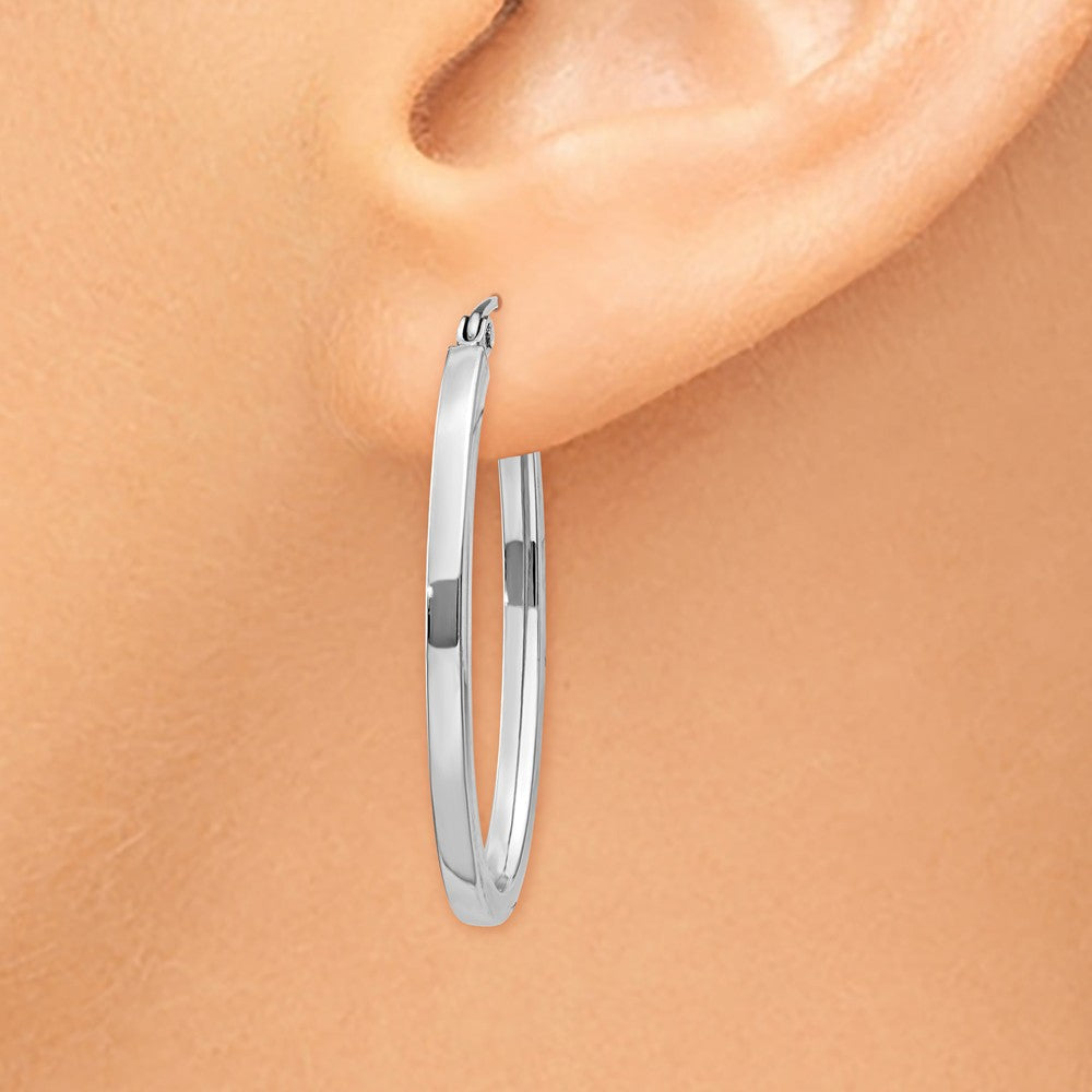 2mm, 14k White Gold Square Tube Oval Hoop Earrings, 30mm (1 1/8