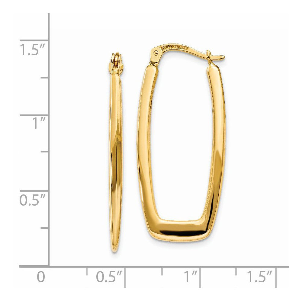 Alternate view of the 2.25mm, 14k Yellow Gold Tapered Rectangle Hoops, 32mm (1 1/4 Inch) by The Black Bow Jewelry Co.