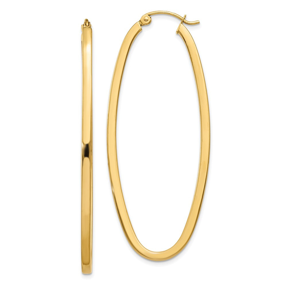2mm, 14k Yellow Gold Square Tube Oval Hoop Earrings, 50mm (1 7/8 Inch), Item E9735 by The Black Bow Jewelry Co.