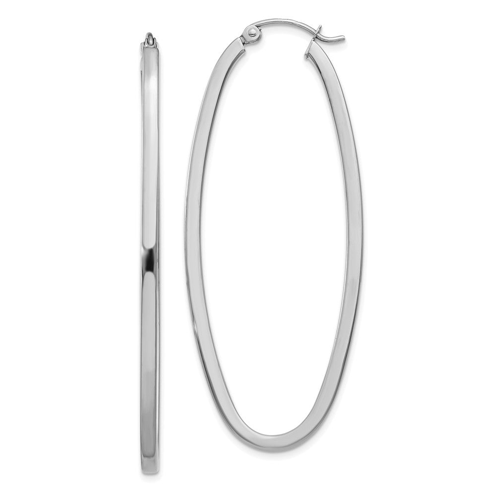 2mm, 14k White Gold Square Tube Oval Hoop Earrings, 50mm (1 7/8 Inch), Item E9736 by The Black Bow Jewelry Co.