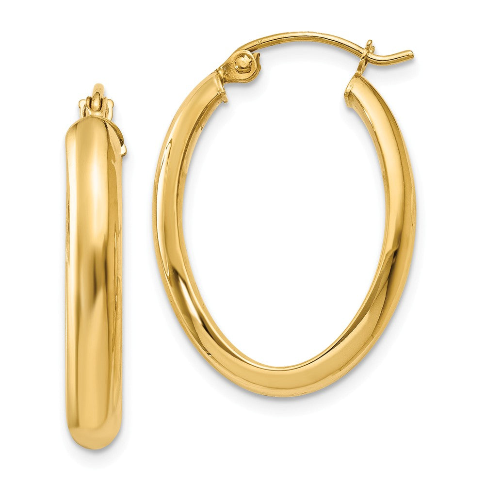 3.5mm, 14k Yellow Gold Oval Hoop Earrings, 25mm (1 Inch), Item E9739 by The Black Bow Jewelry Co.