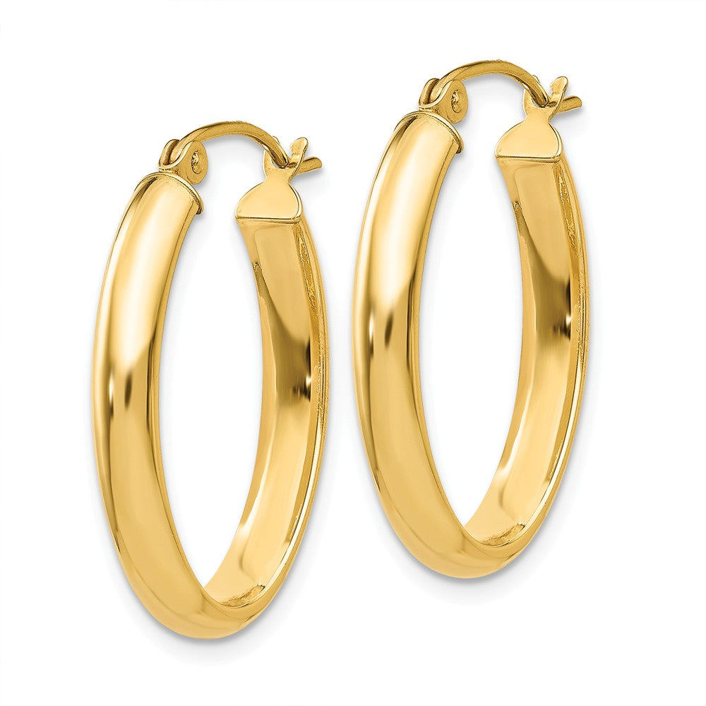 Alternate view of the 3.5mm, 14k Yellow Gold Oval Hoop Earrings, 25mm (1 Inch) by The Black Bow Jewelry Co.
