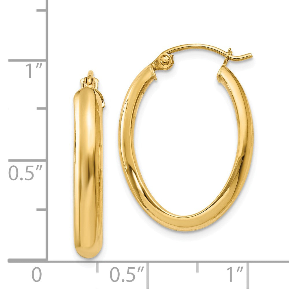 Alternate view of the 3.5mm, 14k Yellow Gold Oval Hoop Earrings, 25mm (1 Inch) by The Black Bow Jewelry Co.