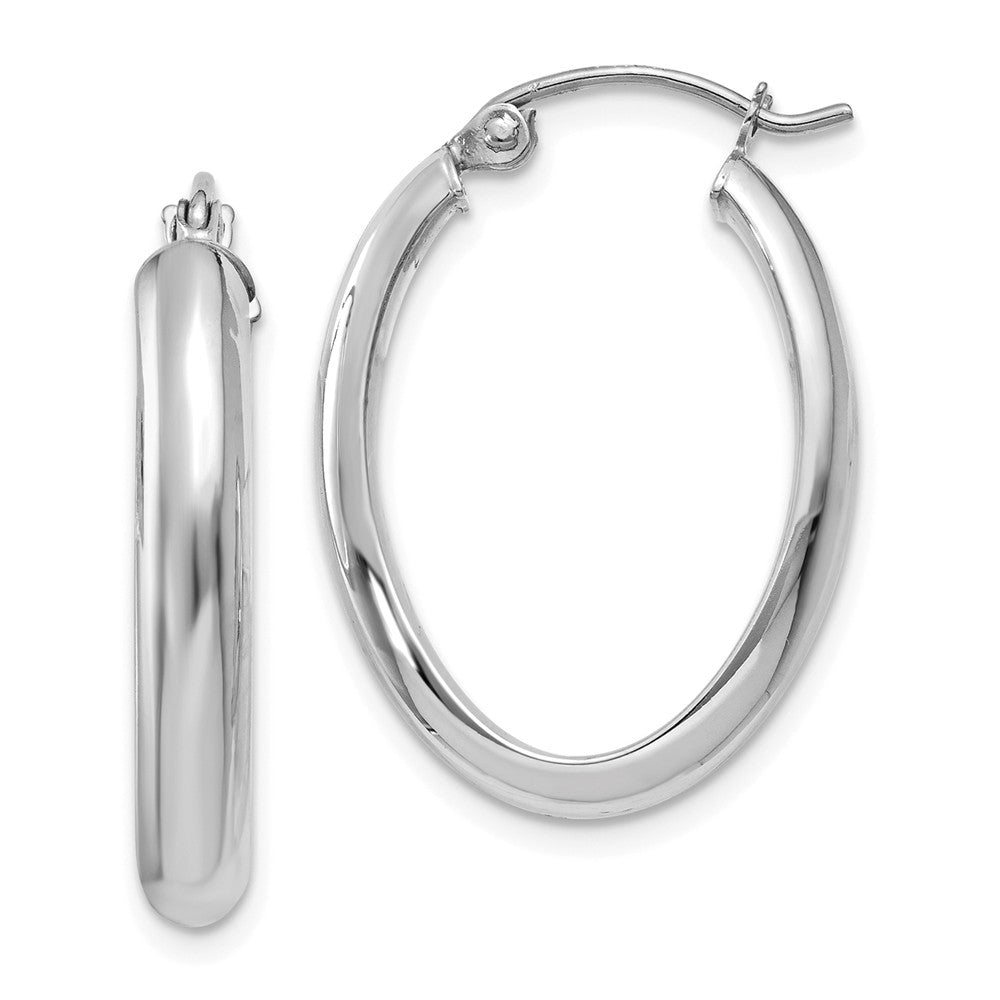 3.5mm, 14k White Gold Oval Hoop Earrings, 25mm (1 Inch), Item E9740 by The Black Bow Jewelry Co.