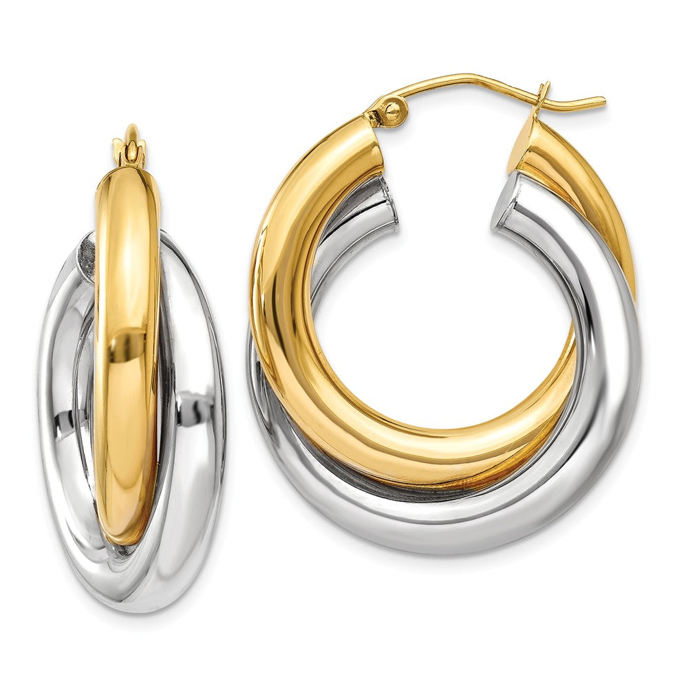 Crossover Double Tube Hoops in 14k Two-tone Gold, 20mm (3/4 Inch), Item E9747 by The Black Bow Jewelry Co.