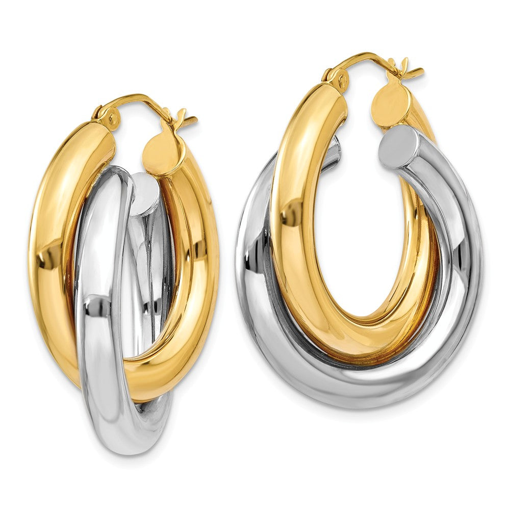 Alternate view of the Crossover Double Tube Hoops in 14k Two-tone Gold, 20mm (3/4 Inch) by The Black Bow Jewelry Co.