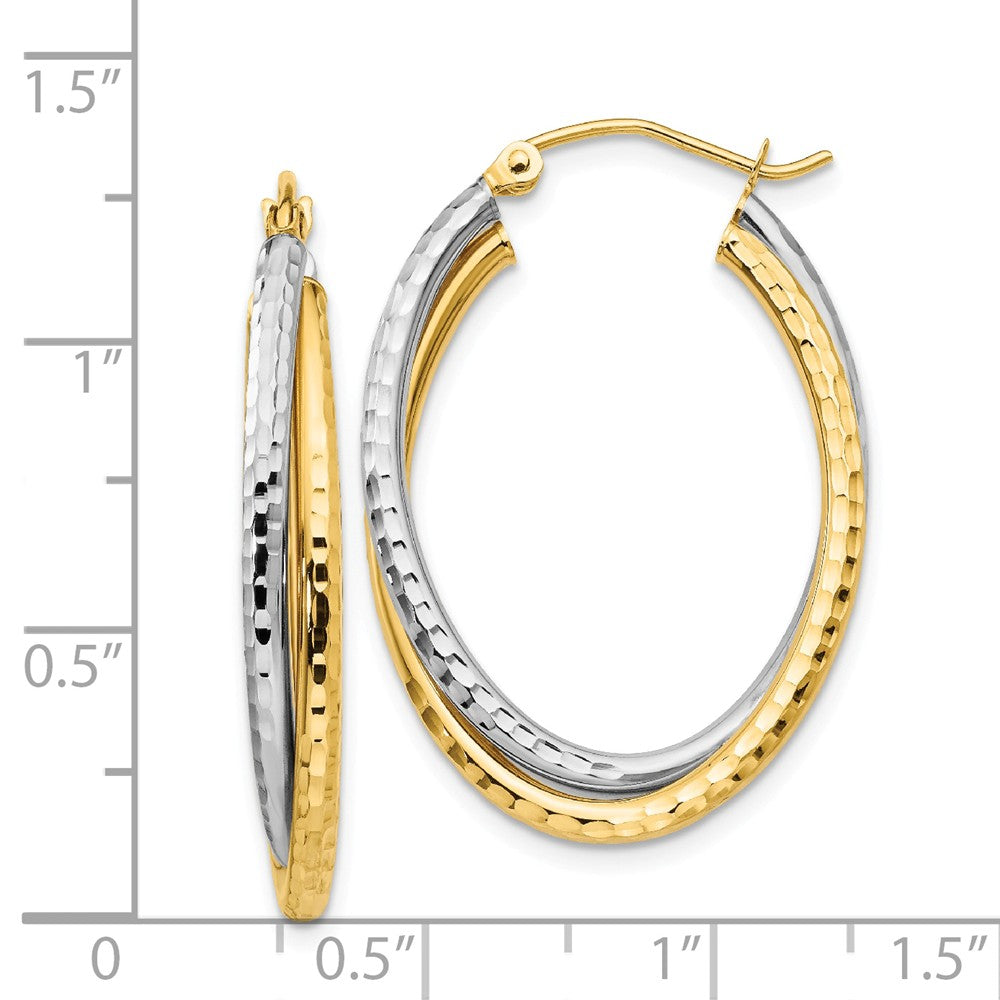 Alternate view of the Diamond Cut Double Oval Hoops in 14k Two-tone Gold, 32mm (1 1/4 Inch) by The Black Bow Jewelry Co.