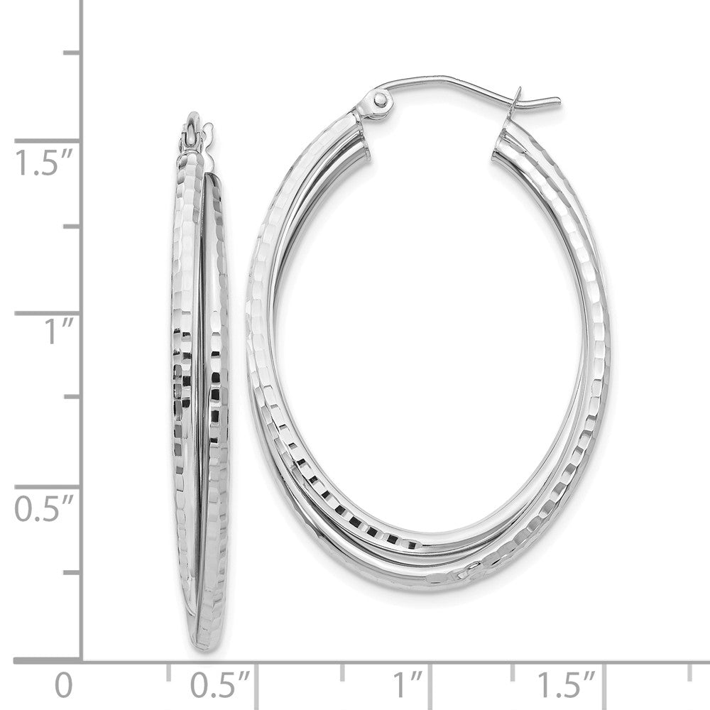 Alternate view of the Diamond Cut Double Oval Hoops in 14k White Gold, 37mm (1 3/8 Inch) by The Black Bow Jewelry Co.