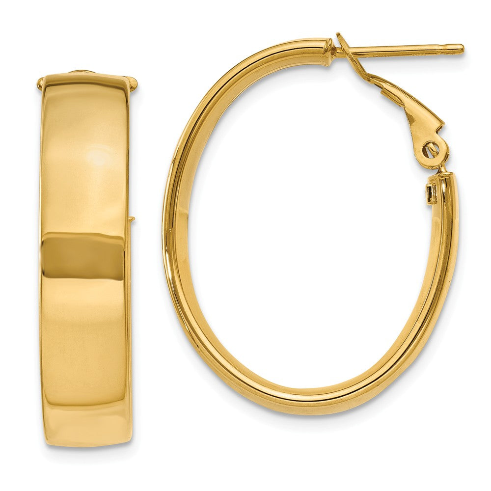 6.75mm, 14k Yellow Gold Omega Back Oval Hoop Earrings, 25mm (1 Inch), Item E9756 by The Black Bow Jewelry Co.