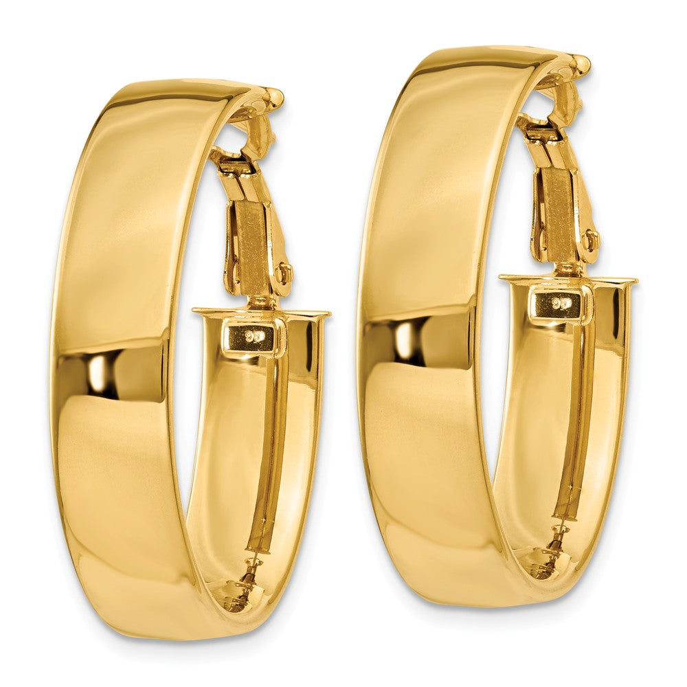Alternate view of the 6.75mm, 14k Yellow Gold Omega Back Oval Hoop Earrings, 25mm (1 Inch) by The Black Bow Jewelry Co.