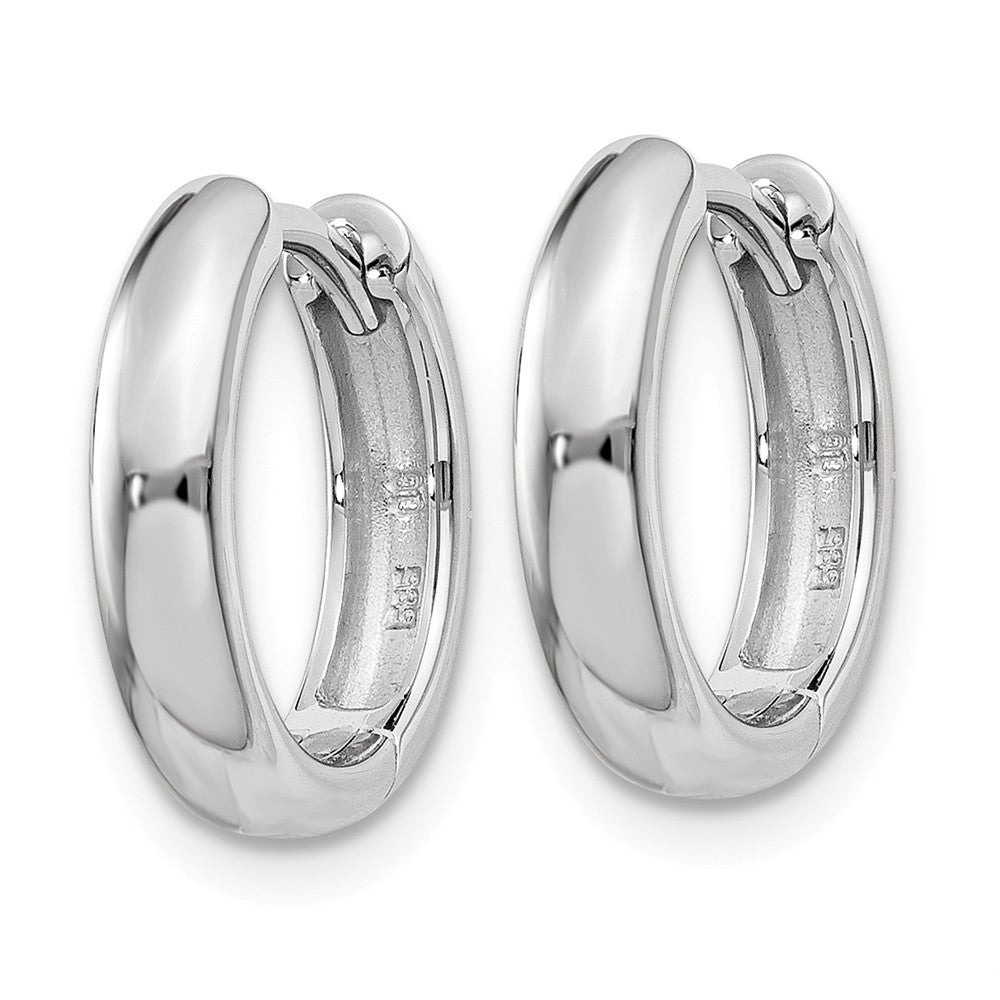 Alternate view of the Hinged Huggie Round Hoop Earrings in 14k White Gold, 12mm (7/16 Inch) by The Black Bow Jewelry Co.