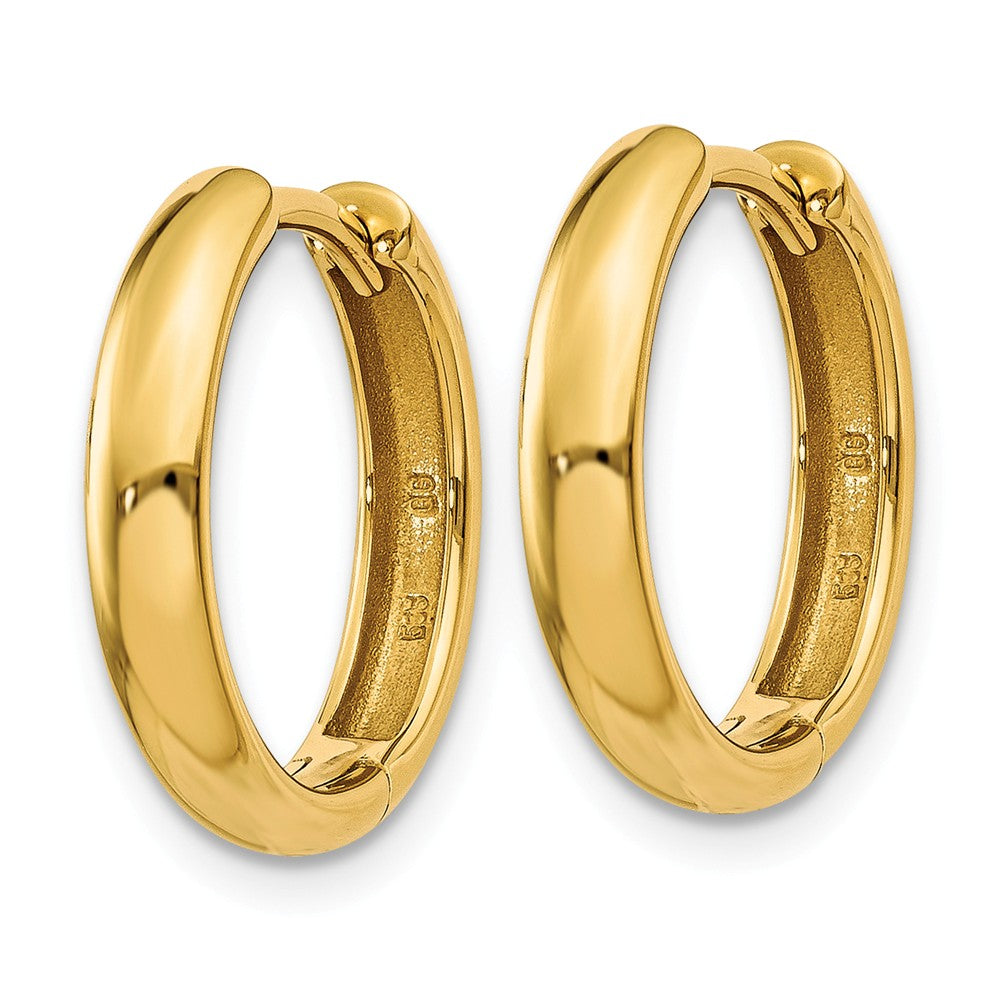 Alternate view of the Hinged Huggie Round Hoop Earrings in 14k Yellow Gold, 15mm (9/16 Inch) by The Black Bow Jewelry Co.