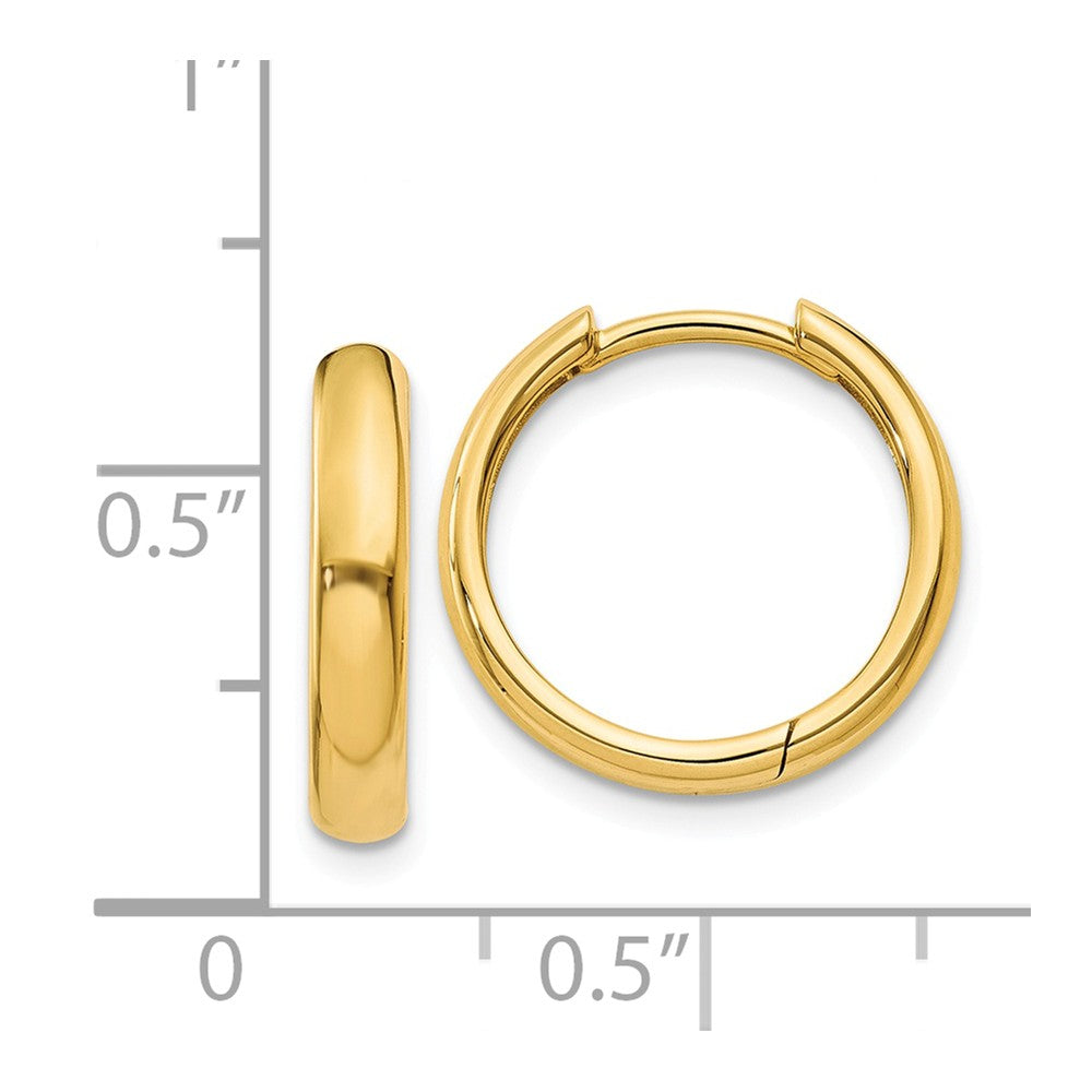 Alternate view of the Hinged Huggie Round Hoop Earrings in 14k Yellow Gold, 15mm (9/16 Inch) by The Black Bow Jewelry Co.