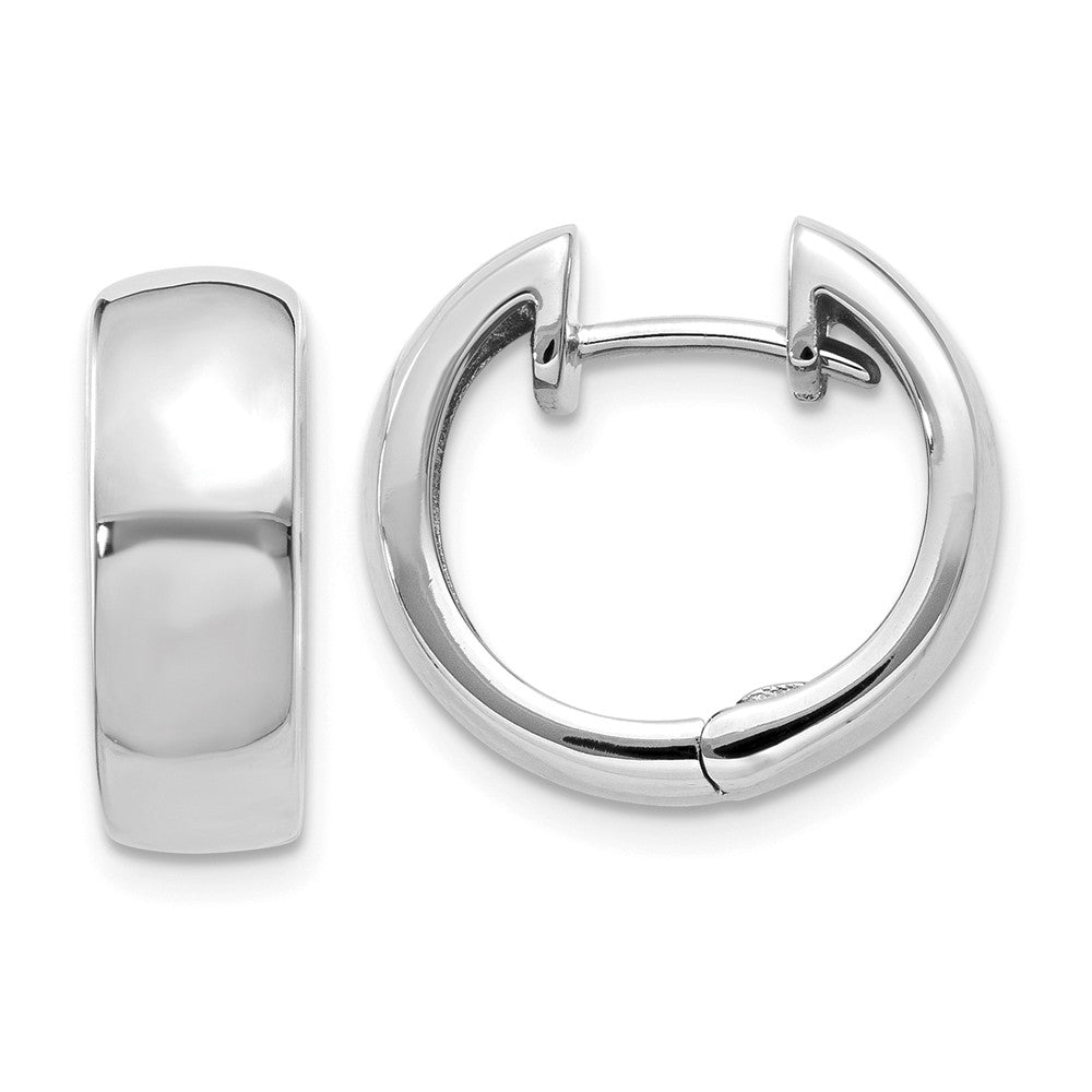 14k White Gold Hinged Huggie Round Hoop Earrings, 15mm (9/16 Inch), Item E9763 by The Black Bow Jewelry Co.