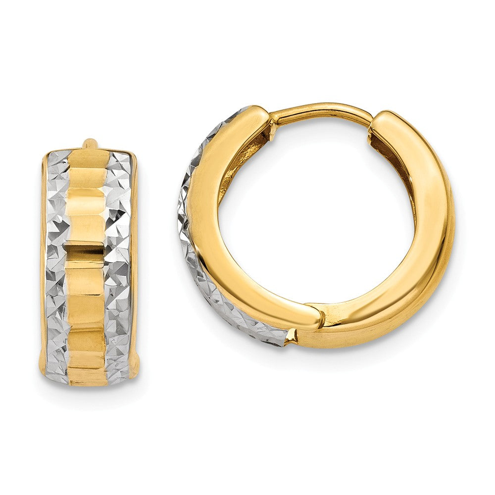 14k Yellow Gold and Rhodium Hinged Round Hoop Earrings, 12mm (7/16 In), Item E9770 by The Black Bow Jewelry Co.