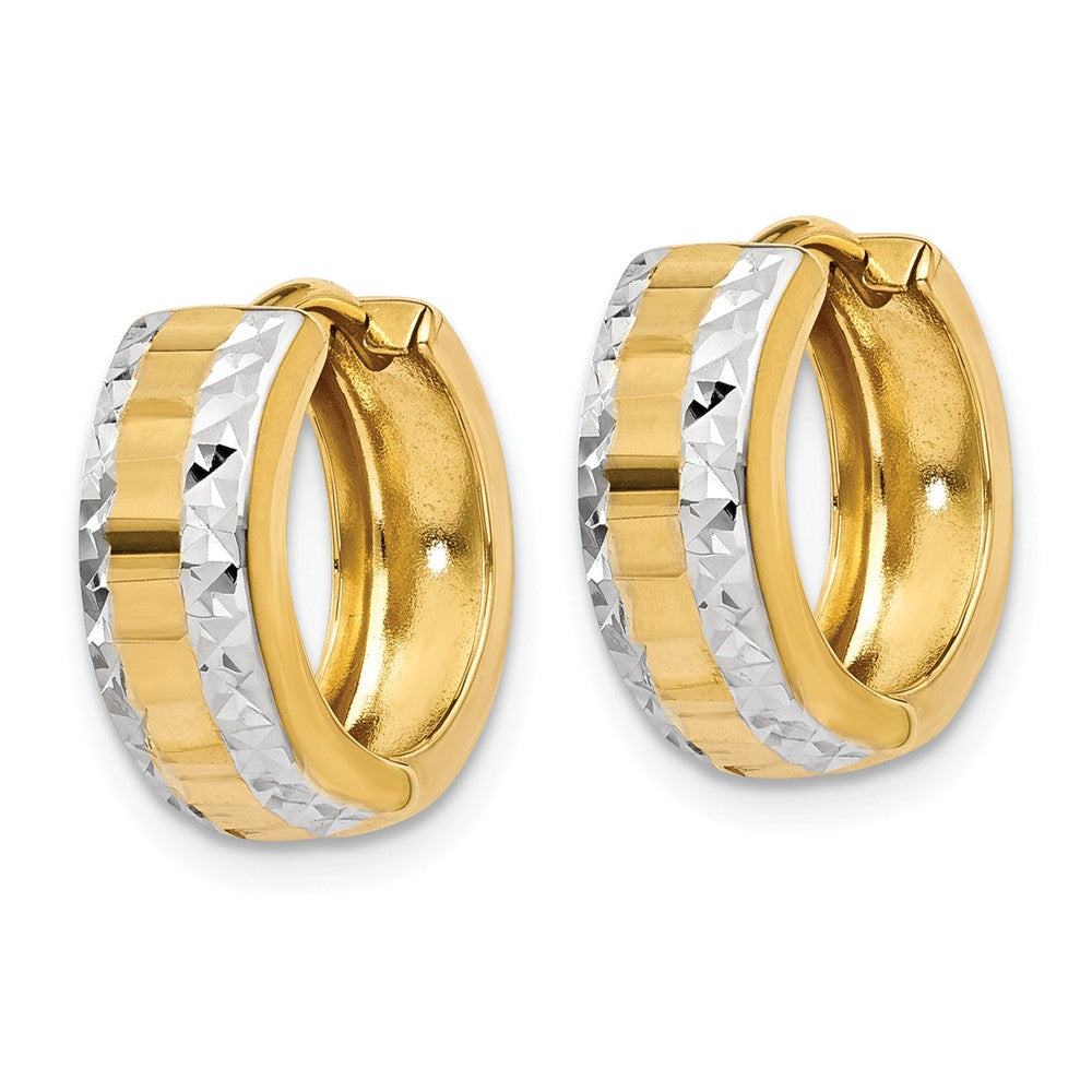 Alternate view of the 14k Yellow Gold and Rhodium Hinged Round Hoop Earrings, 12mm (7/16 In) by The Black Bow Jewelry Co.