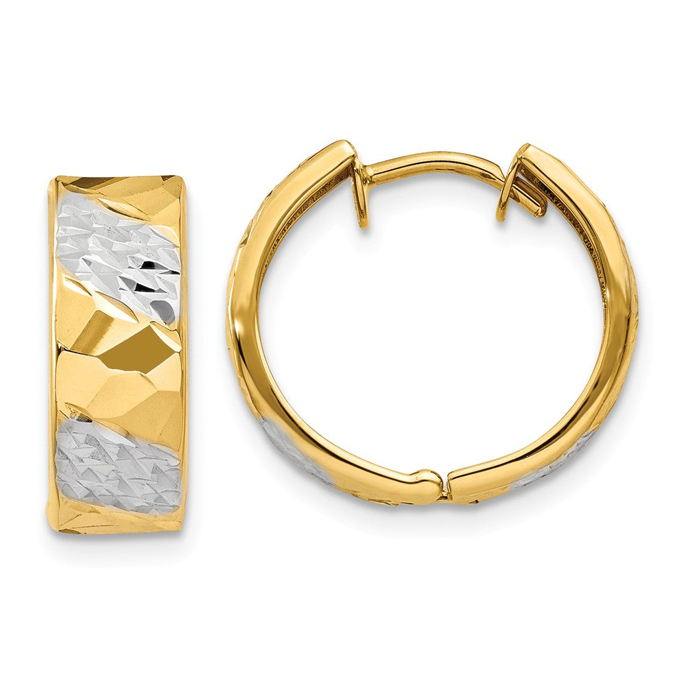 Diamond Cut Hinged Hoops in 14k Yellow Gold, 15mm (9/16 Inch), Item E9777 by The Black Bow Jewelry Co.
