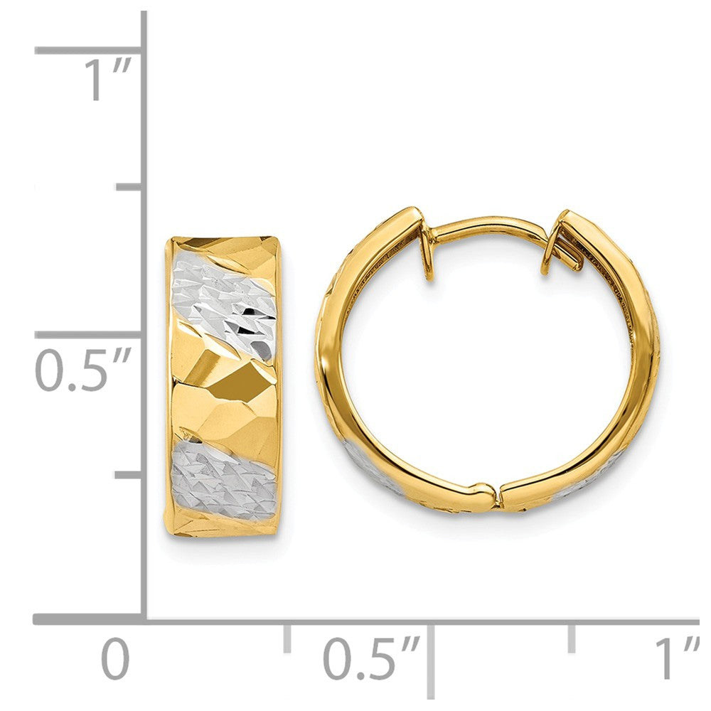 Alternate view of the Diamond Cut Hinged Hoops in 14k Yellow Gold, 15mm (9/16 Inch) by The Black Bow Jewelry Co.