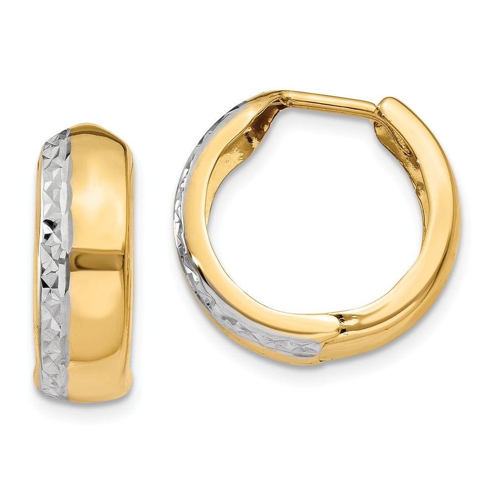 14k Two-Tone Gold Diamond Cut Huggie Round Hoop Earrings, 15mm, Item E9778 by The Black Bow Jewelry Co.