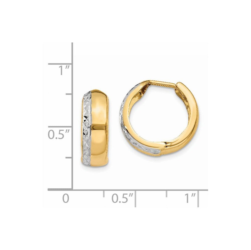 Alternate view of the 14k Two-Tone Gold Diamond Cut Huggie Round Hoop Earrings, 15mm by The Black Bow Jewelry Co.