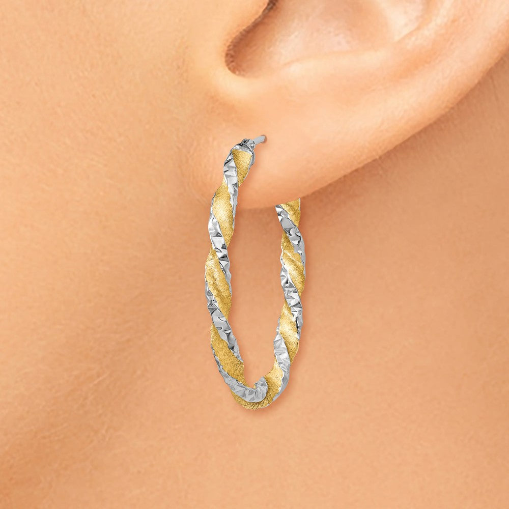 Alternate view of the 3mm, Polished and Satin Twisted Hoops in 14k Yellow Gold, 30mm by The Black Bow Jewelry Co.