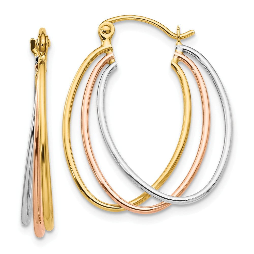 14k Tri-Color Gold Polished Triple Oval Hoop Earrings, 25mm (1 Inch), Item E9835 by The Black Bow Jewelry Co.