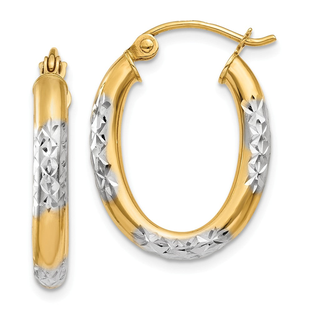 3mm, 14k Yellow Gold Diamond Cut Oval Hoops, 20mm (3/4 Inch), Item E9846 by The Black Bow Jewelry Co.