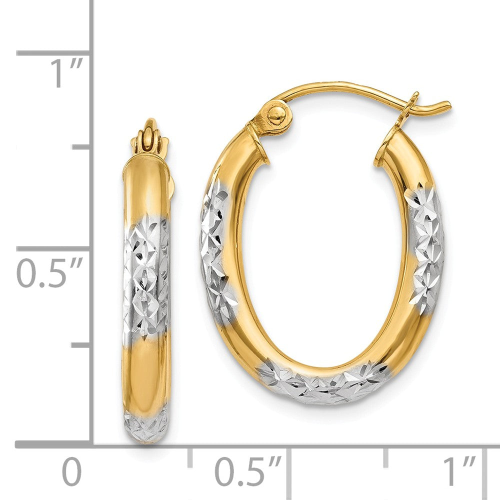 Alternate view of the 3mm, 14k Yellow Gold Diamond Cut Oval Hoops, 20mm (3/4 Inch) by The Black Bow Jewelry Co.