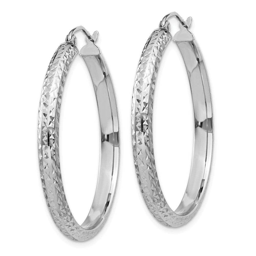 Alternate view of the 3.5mm, Diamond Cut 14k White Gold Round Hoop Earrings, 34mm by The Black Bow Jewelry Co.