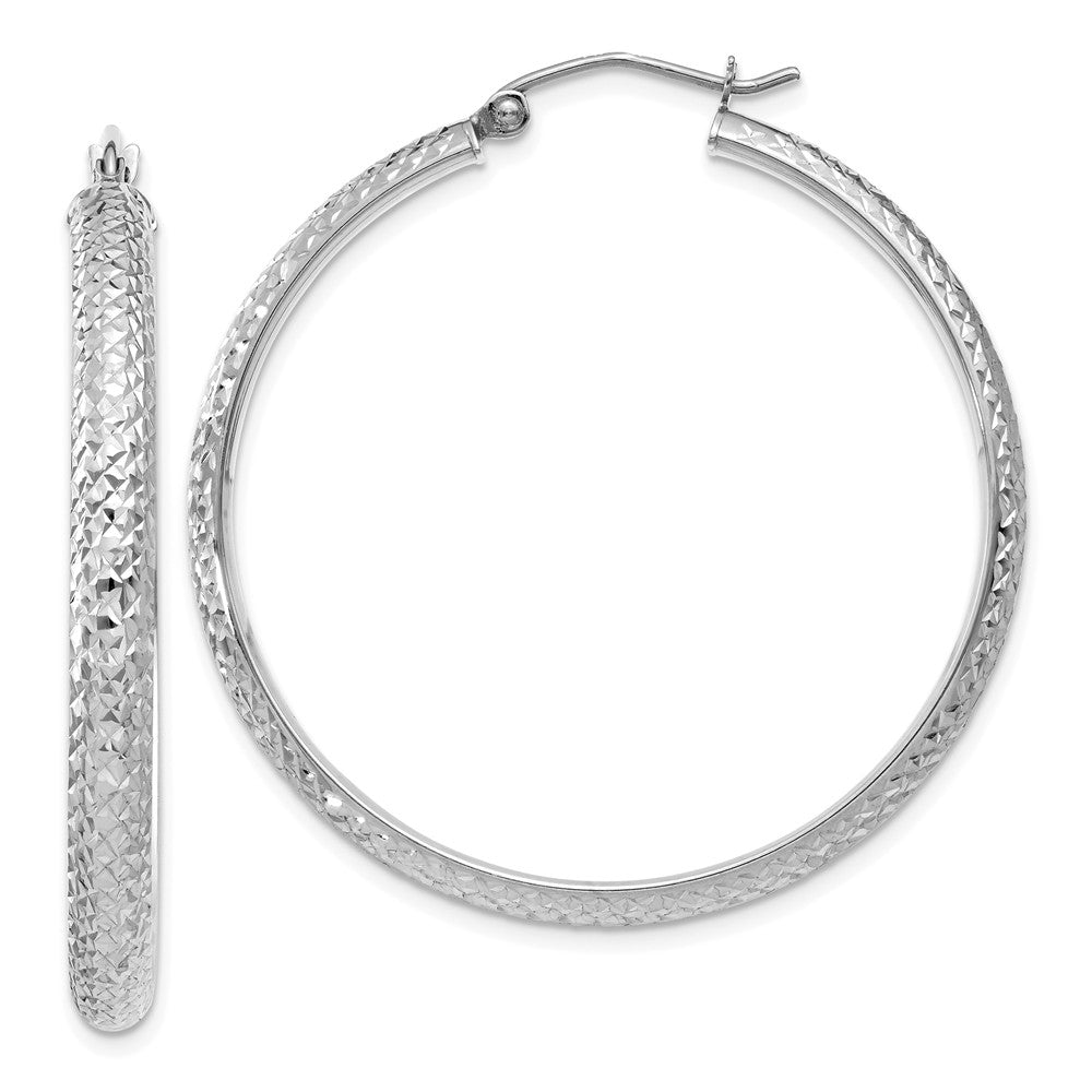 3.5mm, Diamond Cut 14k White Gold Round Hoop Earrings, 38mm (1 1/2 In), Item E9861 by The Black Bow Jewelry Co.